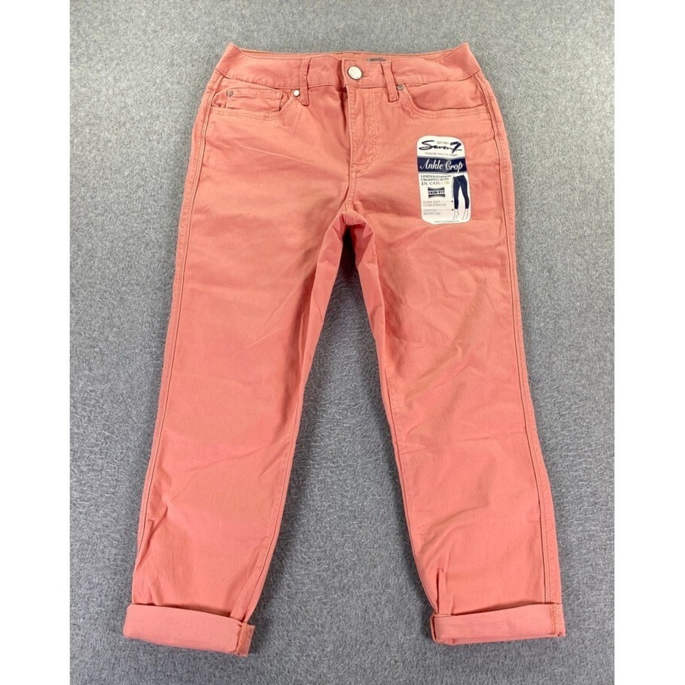 Seven7 Women's High Rise Ankle Crop Jean Size 8 Skin Fit Coral Beach Spring